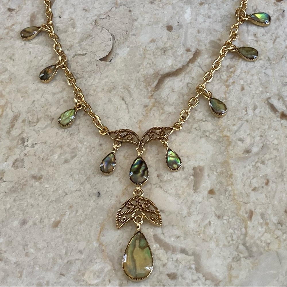 COOKIE LEE Signed Abalone Tear Drop Collar Necklace